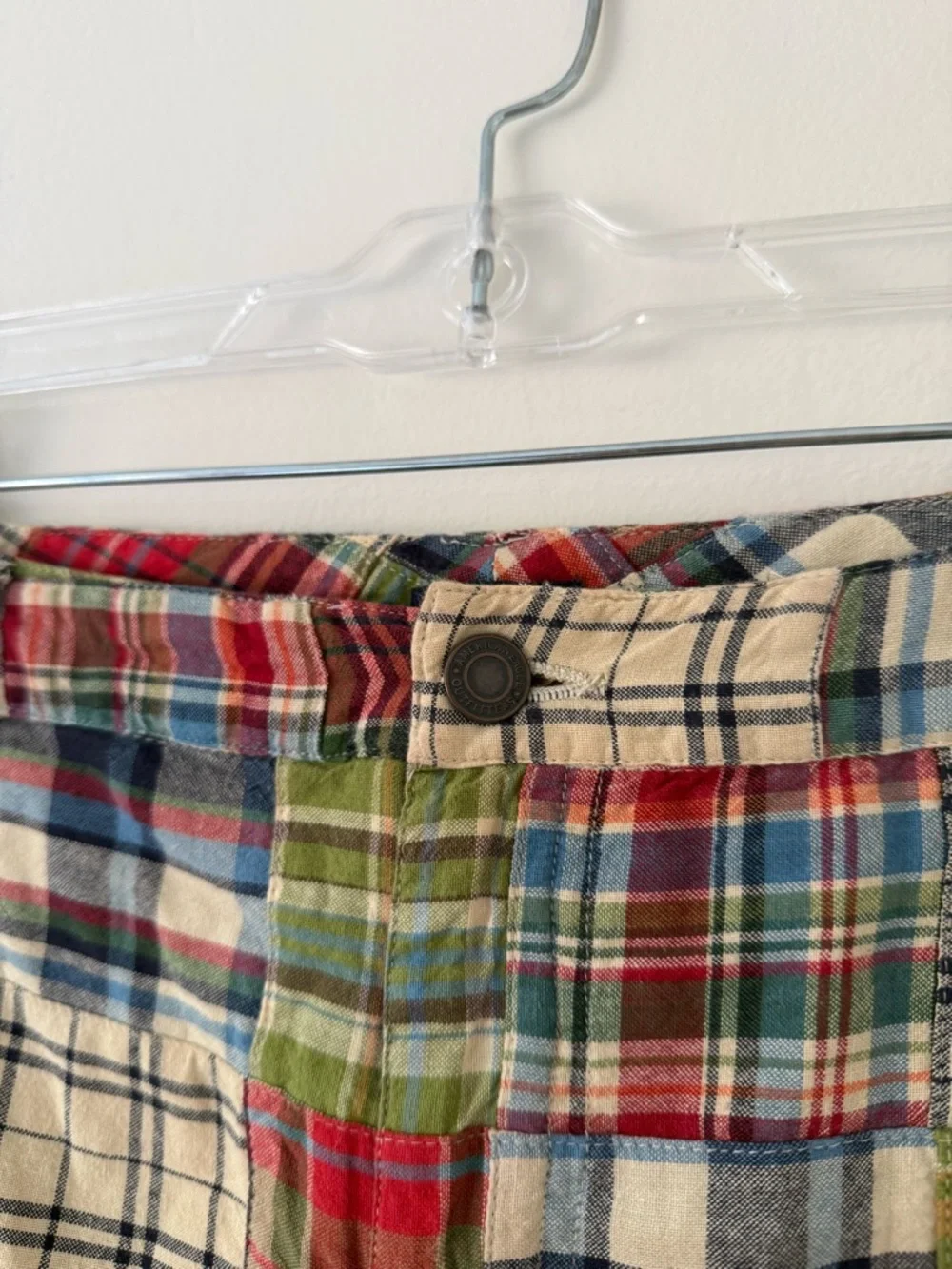 Vintage Y2K Plaid Patchwork Low Rise Mini Skirt Sz 14 American Eagle Outfitters - Picture 2 of 13